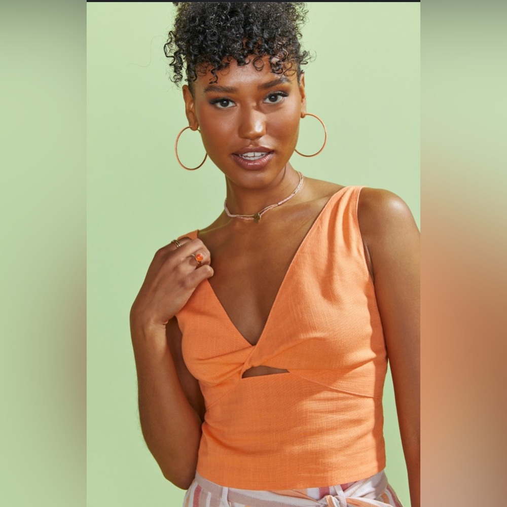 NWT Women’s FRANCESCAS Keyhole Viscose/Linen Tank Top Sherbet Orange*